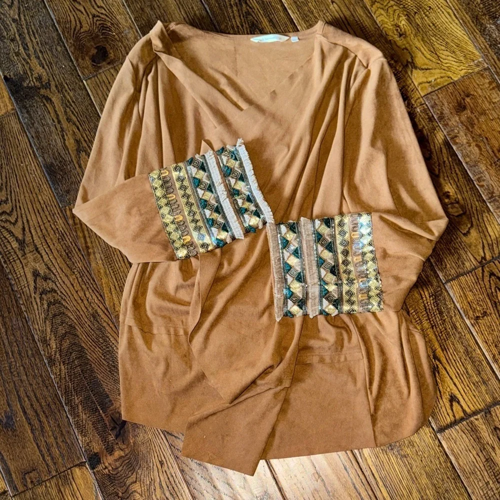 Soft Surroundings Mad About About Faux Suede Beaded Drape Cardigan Sweater - Picture 2 of 6